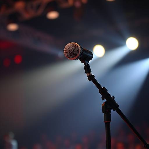 Microfone em um palco, simbolizando a oratória e apresentaäões püblicas